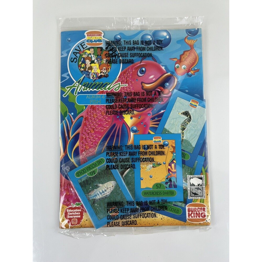 Burger King Kids Club Save The Animals Album 4 Fish Folder Collector Card Pack
